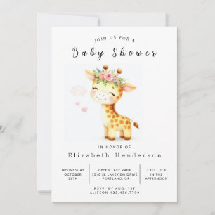 Watercolor Custom Giraffe Baby Shower Invitation