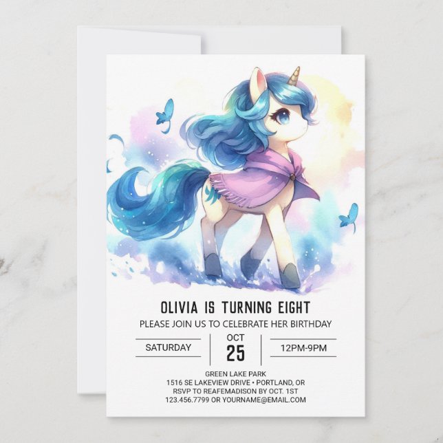 Watercolor Custom Horse Birthday Invitation (Front)