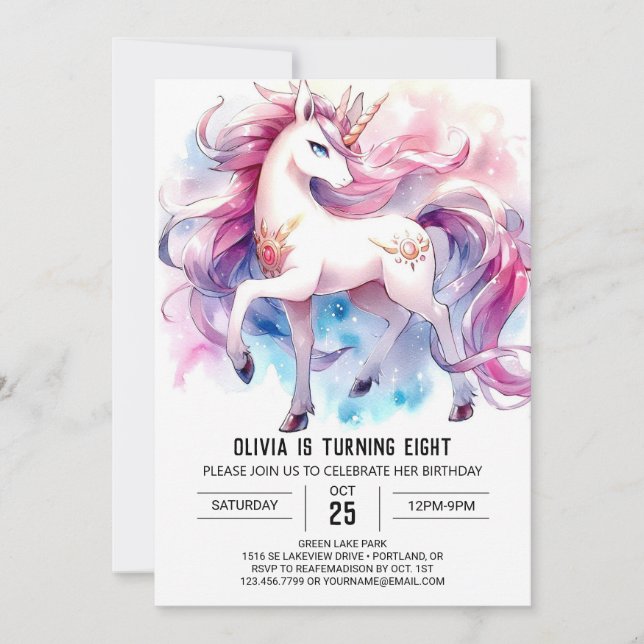 Watercolor Custom Horse Birthday Invitation (Front)