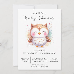 Watercolor Custom Owl Baby Shower Invitation