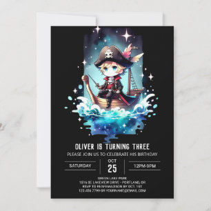 Watercolor Custom Pirate Birthday Invitation