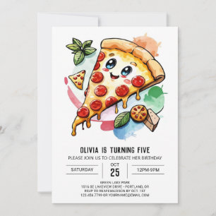 Watercolor Custom Pizza Birthday Invitation