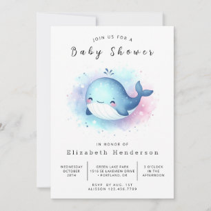 Watercolor Custom Whale Baby Shower Invitation