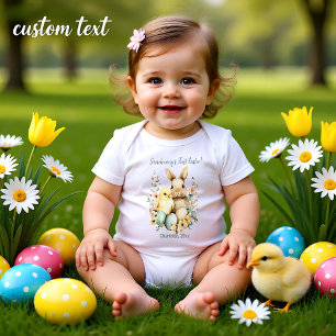 Watercolor Customizable 🐇Egg-citing Bunny Romper Baby Bodysuit