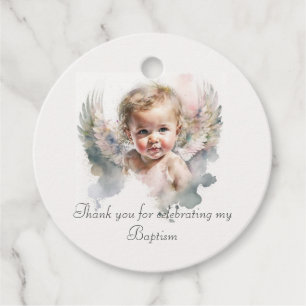 Watercolor cute Angel Baby Baptism Favour Tags