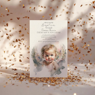 Watercolor cute Angel Baby Baptism Invitation
