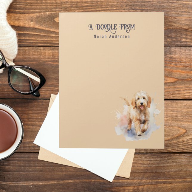 Watercolor Cute Apricot Goldendoodle Monogrammed Notepad (Creator Uploaded)