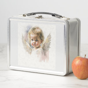 Watercolor cute baby angel sticker Metal Lunch Box