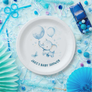 Watercolor Cute Baby Elephant Paper Plate