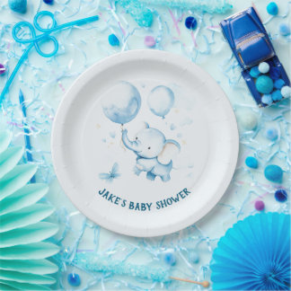 Watercolor Cute Baby Elephant Paper Plate