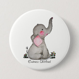 Watercolor Cute Baby Elephant With Blush & Flowers 7.5 Cm Round Badge