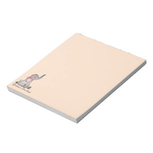 Watercolor Cute Baby Elephant With Blush & Flowers Notepad