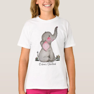 Watercolor Cute Baby Elephant With Blush & Flowers T-Shirt