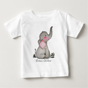 Watercolor Cute Baby Elephant With Blush & Flowers T-Shirt