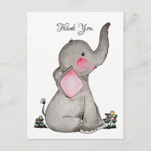 Watercolor Cute Baby Elephant With Tiny Flowers Postcard