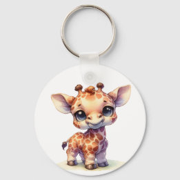 Watercolor cute baby giraffe key ring