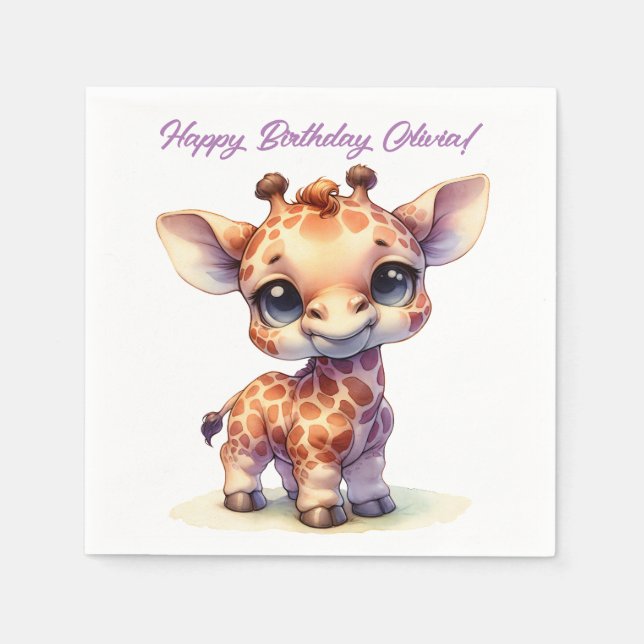 Watercolor cute baby giraffe napkin (Front)