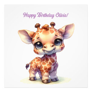 Watercolor cute baby giraffe photo print