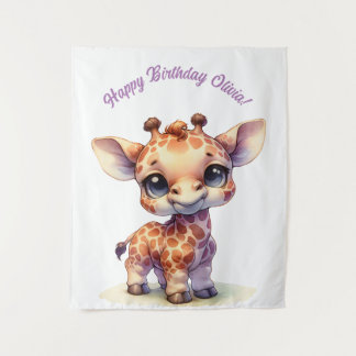 Watercolor cute baby giraffe tapestry