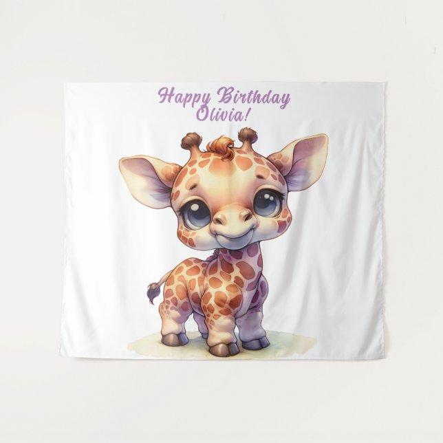 Watercolor cute baby giraffe tapestry (Front (Horizontal))