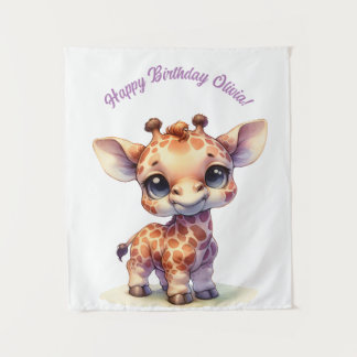 Watercolor cute baby giraffe tapestry