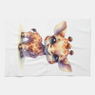 Watercolor cute baby giraffe tea towel