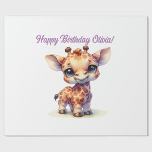 Watercolor cute baby giraffe wrapping paper