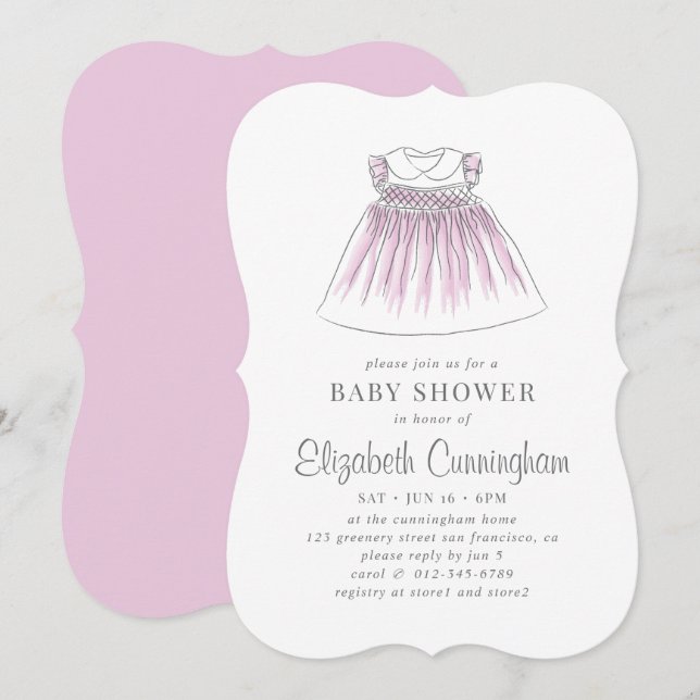 Watercolor Cute Baby Girl Dress Baby Shower Invitation (Front/Back)