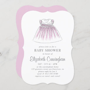 Watercolor Cute Baby Girl Dress Baby Shower Invitation
