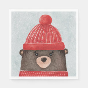 Watercolor cute bear. Christmas woodland animal Napkin