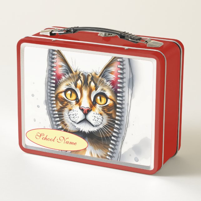 Watercolor Cute Beautiful Modern Cat Collection Metal Lunch Box (Back)