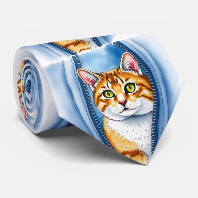 Watercolor Cute Beautiful Popular Cat Collection Tie (Rolled)