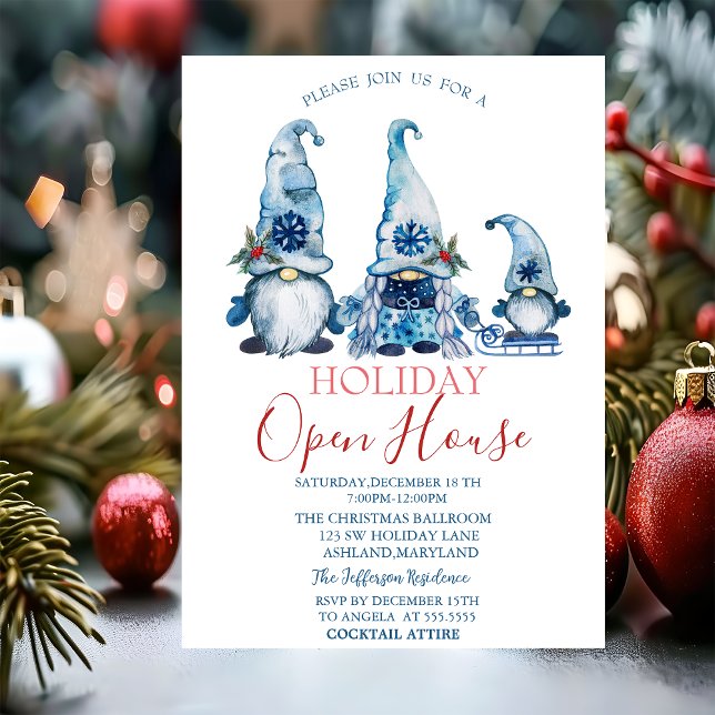 Watercolor Cute Blue Gnomes Open House  Invitation (Creator Uploaded)
