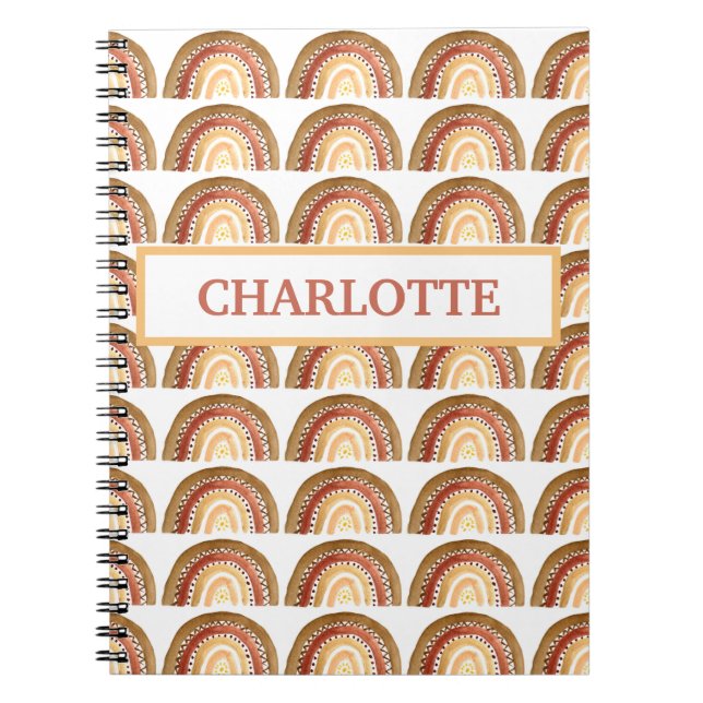 Watercolor Cute Boho Pastel Kids Girl Rainbow Notebook (Front)