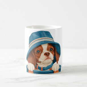 Watercolor Cute Brown White Dog Blue Hat Pet Coffee Mug
