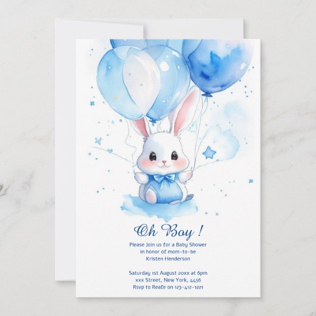 Watercolor Cute Bunny Baby Shower Invitation (Front)