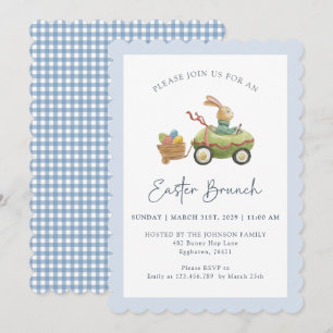 Watercolor Cute Bunny, Easter Brunch Blue  Invitation