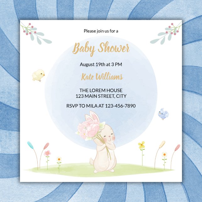 Watercolor Cute Bunny Gender Neutral Baby Shower Invitation (Creator Uploaded)