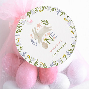 Watercolor Cute Bunny Girl 1st Birthday Favour Tags