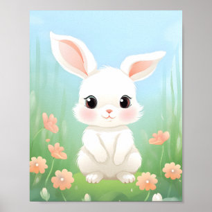 Watercolor Cute Bunny Nursery Animals Poster  