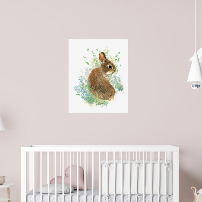 Watercolor Cute Bunny Rabbit Animal Art Poster (Nursery 2)