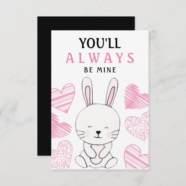 Watercolor Cute Bunny Valentine's Day Greeting Card (Front/Back)