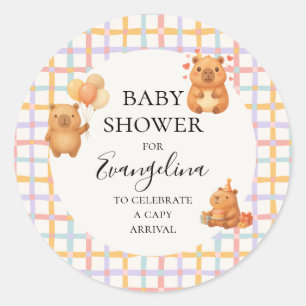Watercolor Cute Capy Capybara Baby Shower Classic Round Sticker