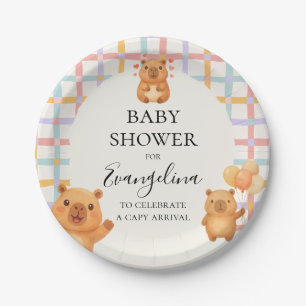 Watercolor Cute Capy Capybara Baby Shower Paper Plate