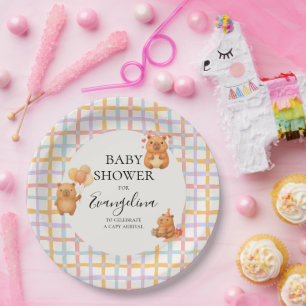 Watercolor Cute Capy Capybara Baby Shower Paper Plate