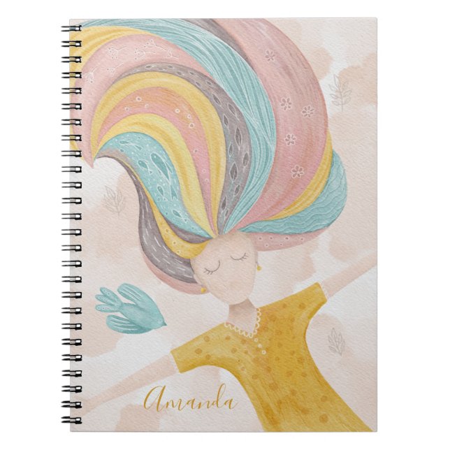 Watercolor cute cartoon girl. Pink fairy fantasy Notebook (Front)