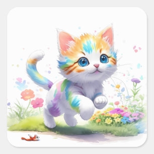 Watercolor Cute cat Square Sticker