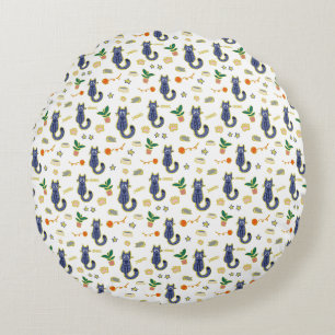 Watercolor Cute Cats Pattern Round Cushion