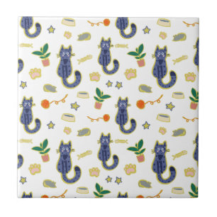 Watercolor Cute Cats Pattern Tile