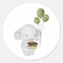 Watercolor Cute Chef Elephant with Cake & Balloons
